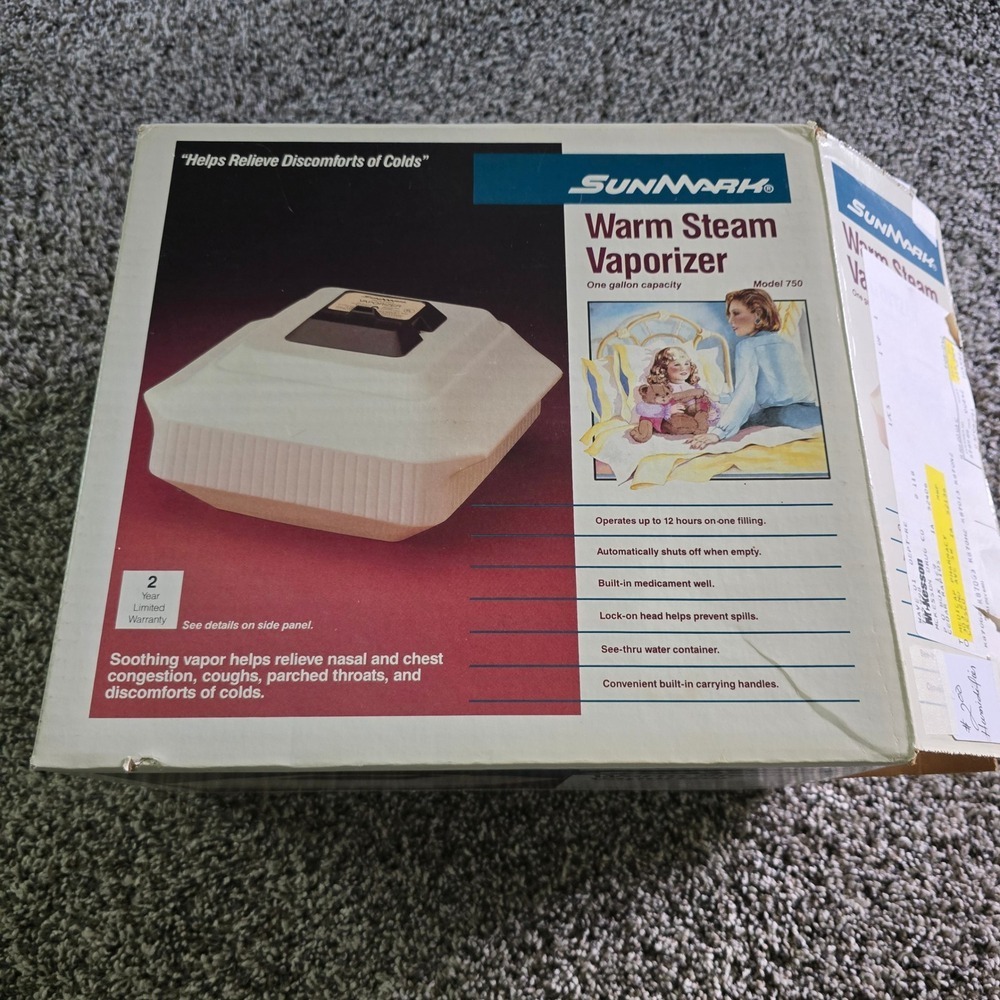 Sunmark Model 750 Warm Steam Vaporizer 1 Gallon White Blue Vintage Cold Relief